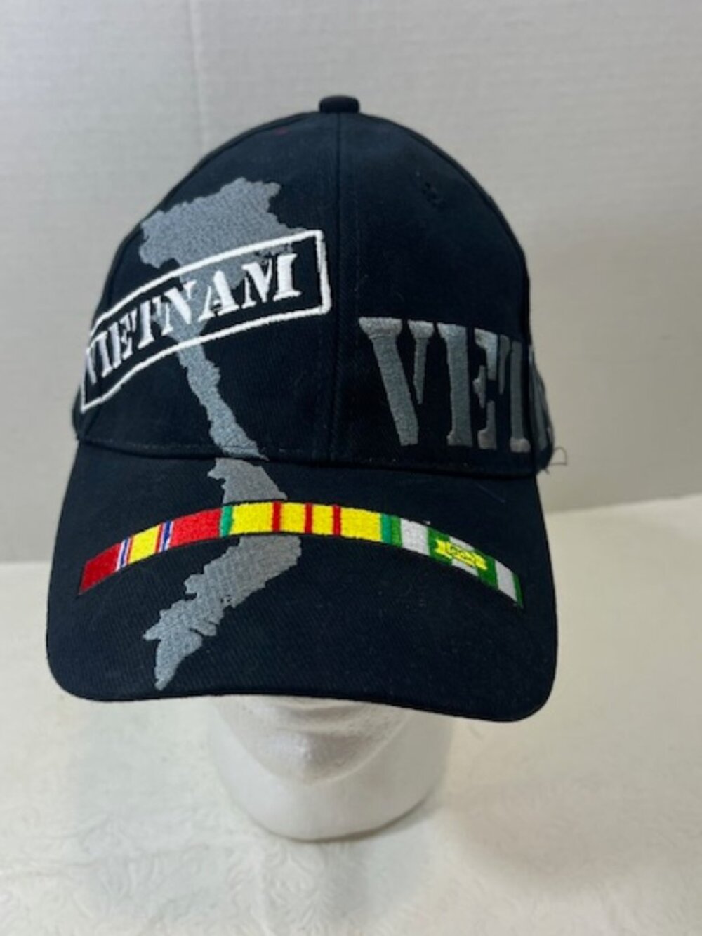 VTG Vietnam Veteran Map Cotton Embroidered  Colored Ribbon Baseball Cap Black